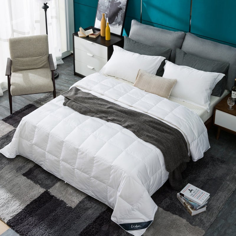Globon White Summer Down Comforter/Blanket Queen Size, Lightweight Duvet Insert for Hot Sleepers, Noiseless & Extra Soft Shell,14OZ,750 Fill Power, with Ties, Solid White - Image 2